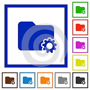 Set of square framed Folder settings flat icons