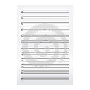 Blank sheet music page template. Empty music folio page photo