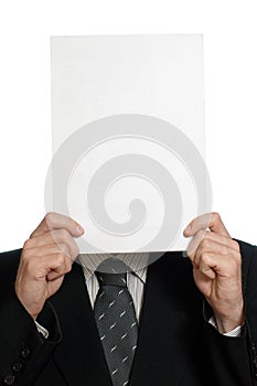 Blank sheet of paper over face