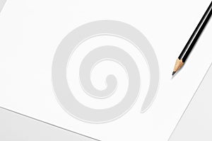 Blank sheet of paper and pencil, sketching paper