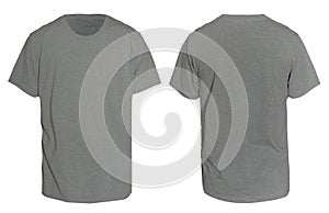 Blank shirt mock up template, front and back view, plain grey t-shirt isolated on white. Tee design mockup presentation