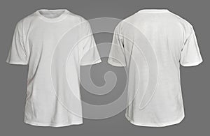 Blank shirt mock up template, front and back view, plain white t-shirt isolated on grey. Tee design mockup presentation