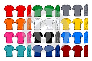Blank Short Sleeve Colorful T-shirt Template, Vector Image On White Background