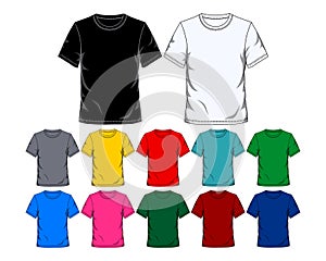 Blank Short Sleeve twelve Color T-shirt Template Round Neck Vector Illustration