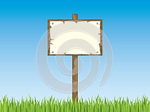 Blank sign post with grass