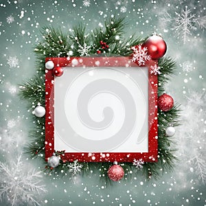 Blank sign red green Christmas decoration snow ornaments, AI generated