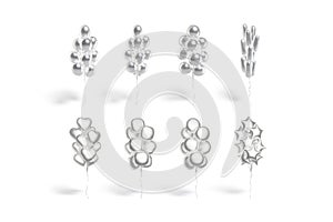 Blank silver balloon bouquet mockup, isolated, different shapes