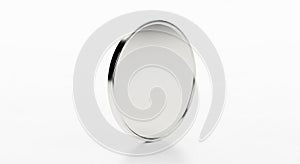 Blank Silver Coin or Disc with a Reflective Surface on a White Background empty