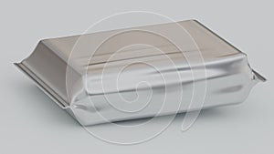 Blank Silver Foil Biscuit Packet Mockup 3D Rendering Cookie or Cracker Packaging Template, Rectangular Shape