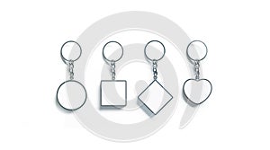 Blank silver key chain mock up top view set, 3d rendering