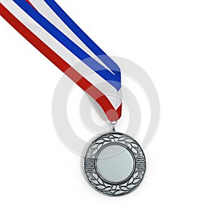 Blank silver medal isolated on white with copy space. 3D illustration