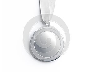 Blank silver medal mockup lying, top view