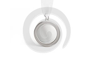 Blank silver medal mockup stand, front view