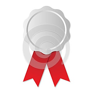 Blank silver medal with red ribbon, vector illustration