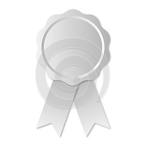 Blank silver medal with silver ribbon, vector illustration