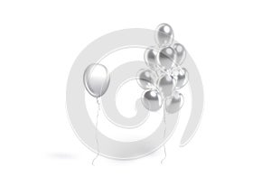 Blank silver round balloon single and bouquet mockup, front view
