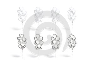 Blank silver and white balloon bouquet mockup, different shapes