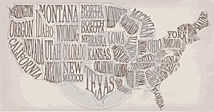 Blank similar high detailed decorative USA map on white background. United States of America country with lettering text state na