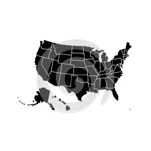 Blank similar USA map isolated on white background. United States of America country. Vector template for website photo
