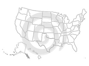 Blank similar USA map on white background. United States of America country. Vector template for website