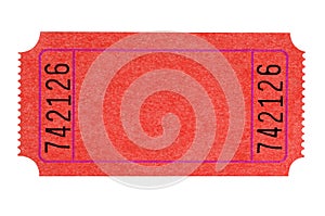 Blank single red theater ticket isolated on white