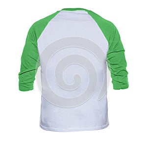 Blank sleeve Raglan t-shirt mock up templates color white/green back view on white background