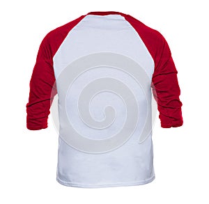 Blank sleeve Raglan t-shirt mock up templates color white/red back view on white background