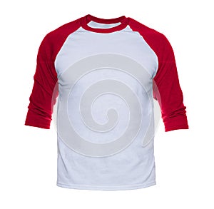 Blank sleeve Raglan t-shirt mock up templates color white/red front view on white background