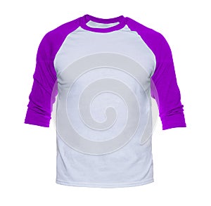 Blank sleeve Raglan t-shirt mock up templates color white/violet front view on white background