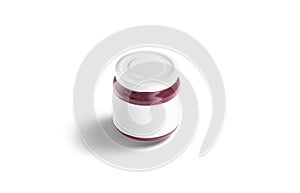 Blank small glass jar with white label and jam mockup