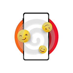 Blank smartphone with emoticons illustration isolated