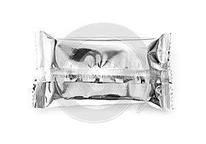 Blank snack foil packaging isolated on white