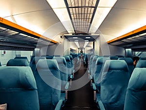 Blank space of chair back, inside high speed train compartment