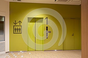 Blank space on doors of elevator in modern building