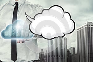 Blank speech bubble on cloud computing theme with photo