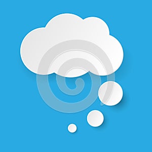 Blank speech bubble, thinking balloon like cloud on blue background.