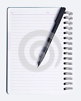 Blank Spiral Lined Notebook and Black Pen