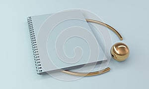 Blank spiral notebook on light background. Template for your design. 3D