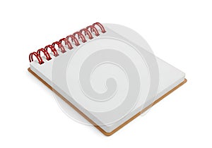 Blank Spiral Notebook with Red Binding on White Background