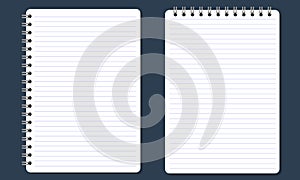 Blank spiral notepad notebook with lines. Flat color and Isolated.