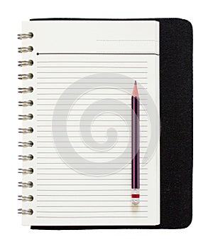 Blank spiral notepad and pencil isolated on white