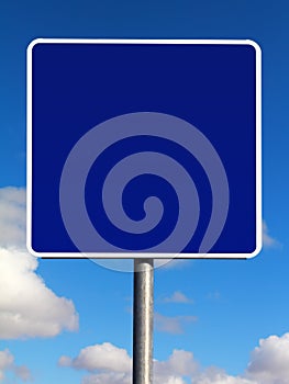 Blank square blue informational traffic sign photo
