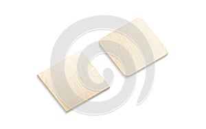 Blank square wood plate mockup set, side view