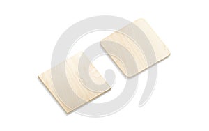 Blank square wood plate mockup set, side view photo