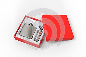 Blank  Stainless Steel Hip Flask and Cups Gift Set For Branding, 3d illustration.