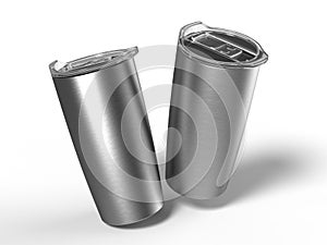 Blank Stainless Steel Tumbler with Lid for branding mock up. 3d render illustration.
