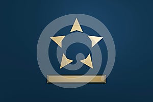 Blank star logo or emblem badge in luxury design with golden color on dark blue background. 3D rendering