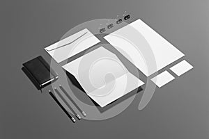 Blank stationery branding set isolated on grey background, place with your design