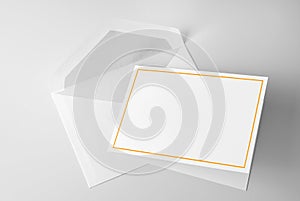 Blank stationery: greeting card with gold frame and envelope