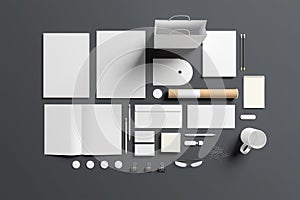 Blank stationery set isolated on grey